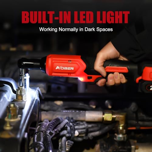 AOBEN 20V 3/8" Cordless Ratchet Wrench Kit, 60 Ft-lbs Brushless Electric Power Ratchet with Variable Speed, 2X2000mAh Lithium-Ion Battery, Charger, 8 Deep Sockets, 1/4" Adaptors, 6" Extension Bar - style: AB733-2D