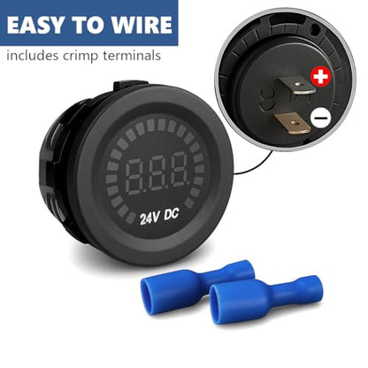 MGI SpeedWare 24vDC Voltmeter Gauge with Blue LED Digital Display (Long Body) - size: 24V Long Body