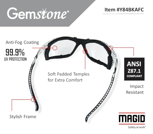 MAGID Gemstone Onyx Foam Lined Safety Glasses, ANSI Z87.1, Removable Foam Seal Blocks Dust & Debris, Anti-Fog UV Protection, Wraparound Clear Lens, Black Frame, 24 Pairs, Y84 - color: Clear Lens, size: 24 Pairs