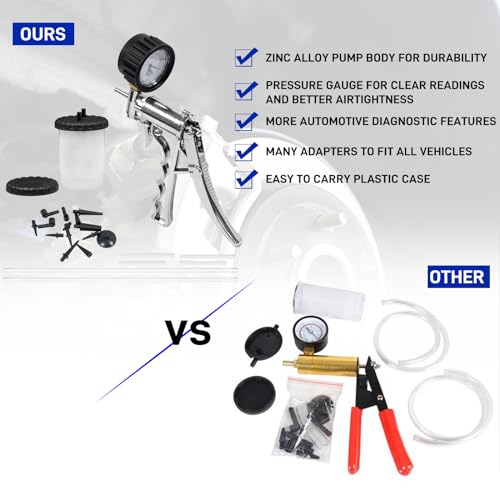 Hand Vacuum Pump Brake Bleeder Kit, Brake & Clutch Bleeding Bleeder | Zinc-diecast Metal, Single Person Design, Automotive Tuning & Testing Silver - color: Silver