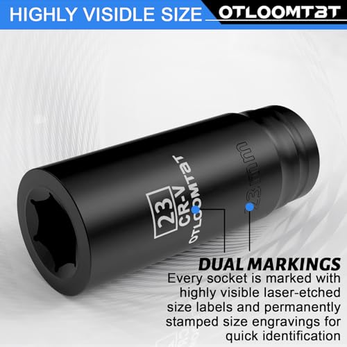 OTLOOMTBT 32PCS Impact Socket Set 1/2" Drive Metric & SAE Deep Sockets | Heavy Duty CR-V Steel Construction with Extension Bar, 6-Point Design, Laser Markings & Storage Case for Auto Repair - style: 32PCS 1/2" Drive Impact Socket Set (Metric/SAE)