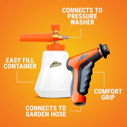 Armor All 2-in-1 Foam Cannon Kit for Garden Hoses and Power Washers | 3-piece car washing kit with 40-ounce reservoir, marked fill lines, and compatibility with 500 to 3,500 PSI units - size: 1 Count (Pack of 1), style: Foam Cannon (1 pack)