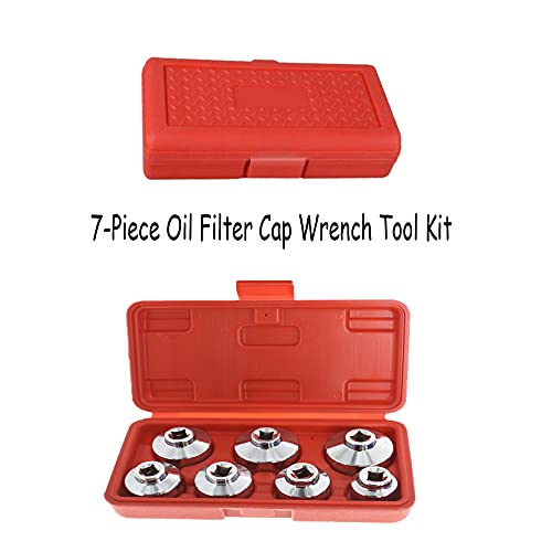 munirater 7 Piece Oil Filter Cap Wrench Tool Kit 24mm 27mm 29mm 30mm 32mm 36mm 38mm Socket Set Automotive Cartridge Oil Filter Housing (Black)