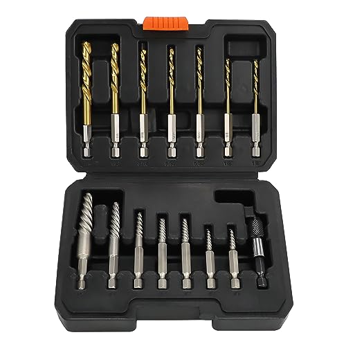 15PCS Stripped Screw Extractor Set, 6542/4341 HSS Steel Left Hand Drill Bit Set Easy Out Screw Extractor Set | 1/4'' Adaptor | Broken Screw Extractor Kit Removing Stripped Screws Bolts - size: Upgarded Kit-15PCS