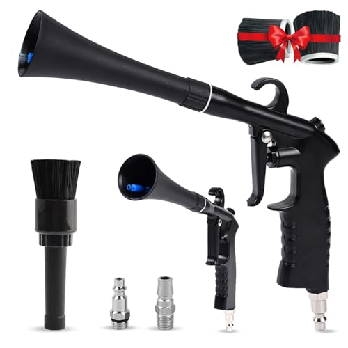 Car Cleaning Gun,High Pressure Air Blow Gun,Fast Interior Dryer Car Detailing Kit,Car Detailing Tools for Quickly Blowing Dust and Dirt Away Working with Compressed Air(2 MORE REPLACEMENT BRUSH HEADS)