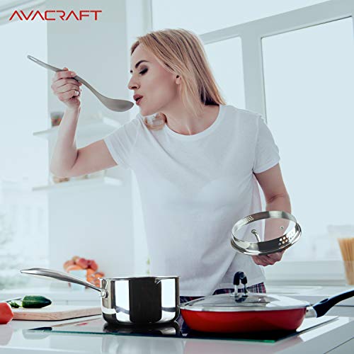 AVACRAFT Tri-Ply Stainless Steel Saucepan with Glass Strainer Lid, Two Side Spouts, Ergonomic Handle, Multipurpose Sauce Pan with Lid, Sauce Pot, Cooking Pot (Tri-Ply Full Body, 2.5 Quart) - size: 2.5 Quarts