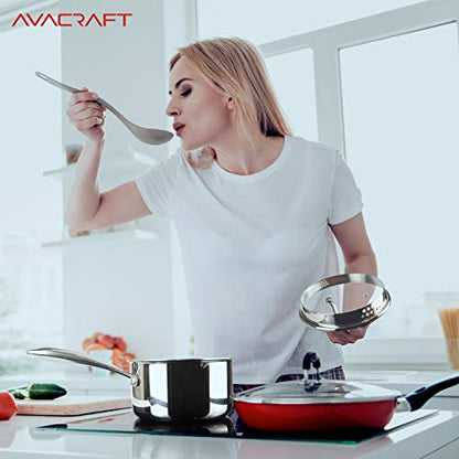 AVACRAFT Tri-Ply Stainless Steel Saucepan with Glass Strainer Lid, Two Side Spouts, Ergonomic Handle, Multipurpose Sauce Pan with Lid, Sauce Pot, Cooking Pot (Tri-Ply Full Body, 2.5 Quart) - size: 2.5 Quarts
