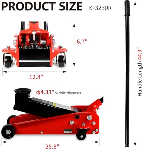 3 Ton Low Profile Floor Jack, Heavy Duty Floor Jack with Single Piston Quick Lift Pump, Steel Car Jack Adjustable Height 5.1"-20", Hydraulic Trolley Floor Jacks 3 Ton/6000 LB Capacity, Red - color: Red - 3 Ton(Single Pump), Lift 5.1"-20"