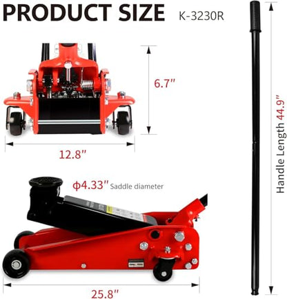 3 Ton Low Profile Floor Jack, Heavy Duty Floor Jack with Single Piston Quick Lift Pump, Steel Car Jack Adjustable Height 5.1"-20", Hydraulic Trolley Floor Jacks 3 Ton/6000 LB Capacity, Red - color: Red - 3 Ton(Single Pump), Lift 5.1"-20"