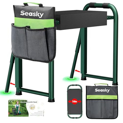 seasky Foldable Garden Kneeler and Seat, Anti-Tipping Gardening Bench Widened Thick Soft Kneeling Pad, Heavy Duty Gardening Stool with Tool Bag,Gardening Gift for Women - color: Dark Green