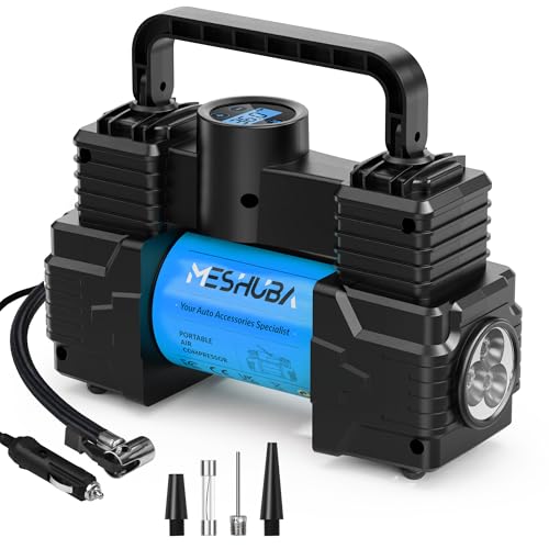 Tire Inflator Portable Air Compressor Air Pump Car Accessories 12V DC Auto Pump Emergency LED Light for Bicycle Balloons (Blue, Digital Display) - color: Blue