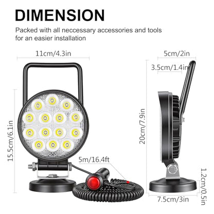 SKYWORLD Magnetic Mount LED Work Light, 2PCS 4 Inch 42W Round Spot Off Road Driving Fog Lamp 12V 24V with Portable Magnetic Base Holder for Truck Tractor Trailer Car Boat Engineering Vehicle - size: 2Pcs 4 Inch 42W Spot
