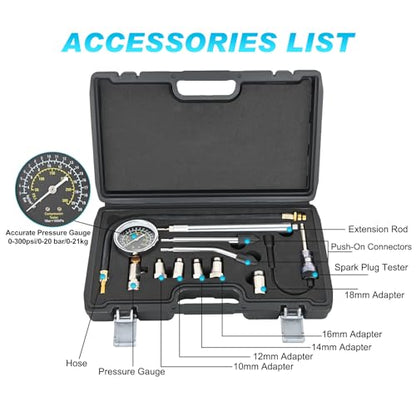 Nilight Engine Compression Tester Kit, 11 PCS with Spark Plug Tester, Automotive Cylinder Pressure Gauge Tool Set for Gasoline Engines - color: 11pcs