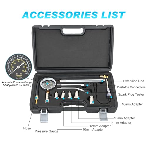 Nilight Engine Compression Tester Kit, 11 PCS with Spark Plug Tester, Automotive Cylinder Pressure Gauge Tool Set for Gasoline Engines - color: 11pcs