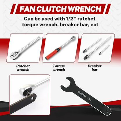 BILITOOLS Fan Clutch Removal Tool Kit 22 36 40 47 51MM Wrench Set | Pulley holder with pin kit, Fan clutch wrench set, Cooling fan clutch removal install tool, Compatible with Ford Dodge GM
