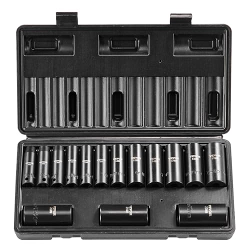 VEVOR 3/8" Drive Impact Socket Set, 15 Piece Deep Socket Set Metric 8-22mm, 6 Point Cr-Mo Alloy Steel for Auto Repair, Easy-to-Read Size Markings, Rugged Construction, Includes Storage Case - style: 3/8" 15PCS CR-MO