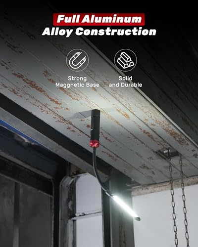 Rechargeable Work Light, 5000mAh Flexible Gooseneck LED Work Light with Magnetic Base, 800LM Portable Mechanic Light for Auto Repair, Workbench, Grill, Inspection, Black