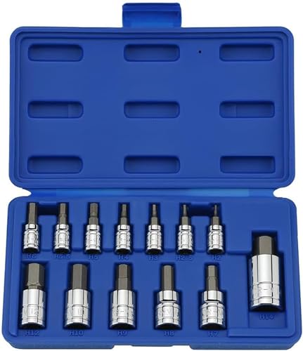 NEIKO 10074A Metric Hex Bit Socket Set | 13-Piece Set | S2 and Cr-V Steel | 1/4-Inch, 3/8-Inch and 1/2-Inch Drive | 2mm to 14mm - size: 13 Piece, style: Allen Hex Bit