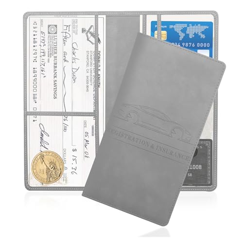 Car Registration and Insurance Holder,PU Leather Car Glove Box Organizer Car Document Holder for ID,Driver's License,Universal Car Organizer Car Accessories for Women/Men(Gray) - color: Gray