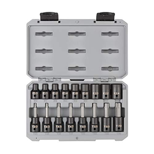 TEKTON 1/2 Inch Drive Torx and External Star Impact Socket Set | SKT25801 - size: 17-Piece (T30 - T70, E10 - E24), style: Mixed