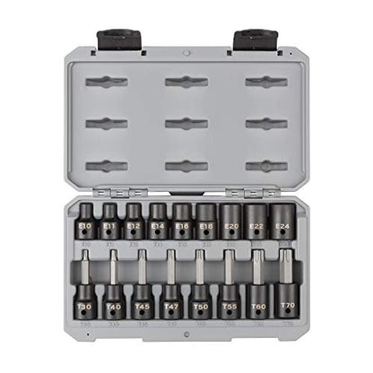 TEKTON 1/2 Inch Drive Torx and External Star Impact Socket Set | SKT25801 - size: 17-Piece (T30 - T70, E10 - E24), style: Mixed