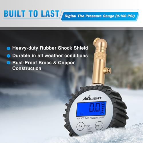 Nilight Digital Tire Pressure Gauge 100PSI Heavy Duty Stainless Steel Air Chucks ANSI 2A Certified Large Dial Wheel Service Checker for Truck Semi Truck ATV Motorhome Cars & RV Accessories - color: Digital Tire Gauge