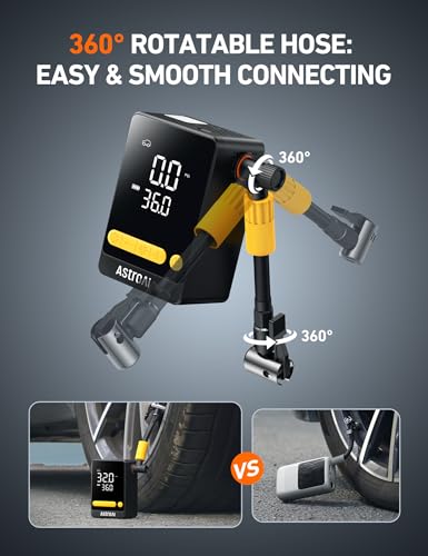 AstroAI Bike Pump, 12s Fast Inflate Electric Bicycle Pump, 150PSI Tire Inflator Portable Air Compressor, Ball Pump with Tire Pressure Gauge & LED Light, L10 Mini Air Pump Suitable for Car Tires, Bikes