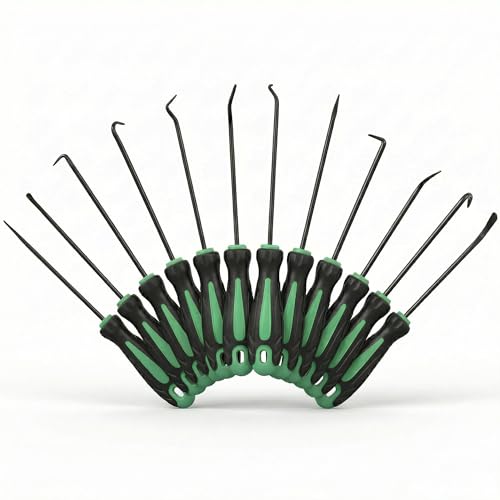 Hook and Pick Set, 12-Piece Professional Pick Tool Kit, High-Strength Chrome Vanadium Steel for O-Ring, Seal & Gasket Removal, Automotive Mechanic Tools with Ergonomic Grip for DIY & Professional Use