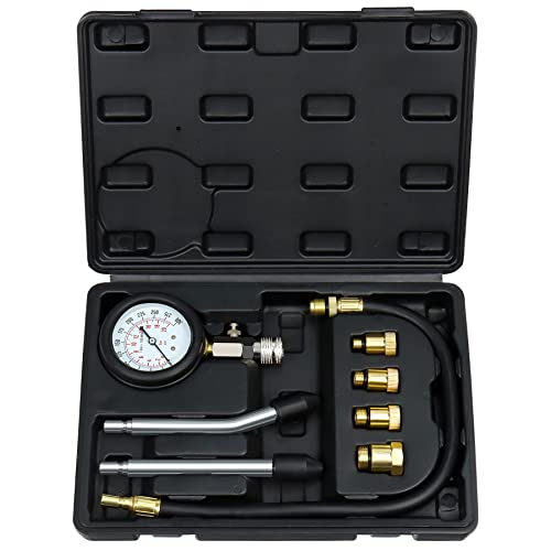 JoyFans 0-300 PSI Compression Tester Automotive Tool, Petrol Gas Engine Cylinder Pressure Test Kit with Gauge Adapter M10 M12 M14 M18 for Small Engine Cars Motorcycles Trucks SUVs Black - color: Black