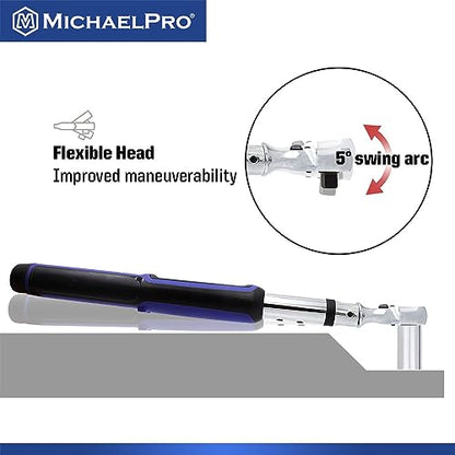 MichaelPro 3/8 Flex Head Digital Torque Wrench with Angle Function, 10 to 100 ft-lbs (10 to 135 Nm), Target Torque Multi-Alert System, 10 Available Presets | MP001226 - size: 3/8" Drive Flex Head