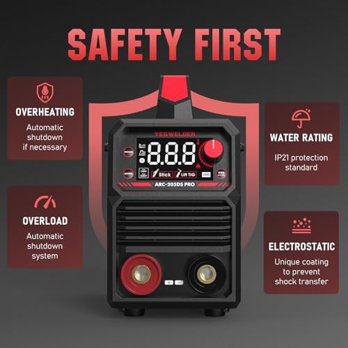 YESWELDER 205Amp Stick Welder Large LED Display, Digital Inverter IGBT ARC Welding Machine, 110V/220V Dual Voltage Hot Start Portable MMA Welder Machine, Arc Force - style: stick welder 205Amp