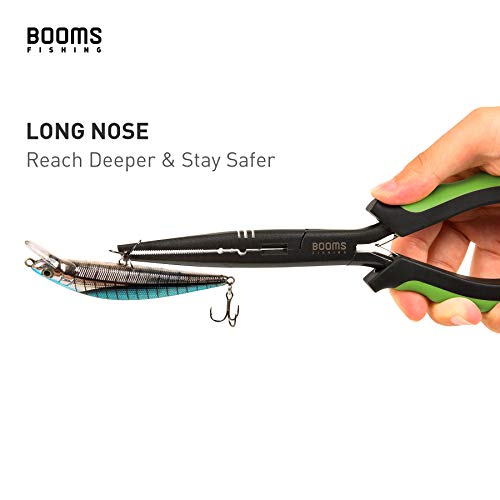 Booms Fishing F03 Needle Nose Fishing Pliers, 9" Fisherman's Pliers, Long Nose Hook Remover, Saltwater Resistant Fishing Gear, Green - color: A: 9" Split Ring Nose_green