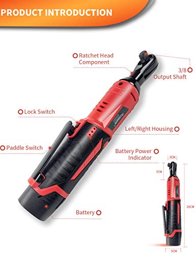 AOBEN Cordless Electric Ratchet Wrench Set, 3/8" 12V Power Ratchet Tool Kit With 2 Packs 2000mAh Lithium-Ion Battery And Charger - style: AB733-1T