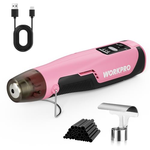 WORKPRO 7.2V Cordless Mini Heat Gun for DIY Crafts, 4000mAh Hot Air Gun, 1.5s Fast Heating, 3 Temp Settings (Cool/572°F/842°F), USB-C Rechargeable - Pink Ribbon - color: Pink