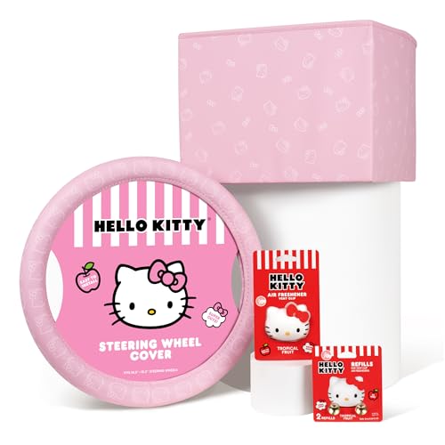 Sanrio Hello Kitty Car Trunk Organizer, Steering Wheel Cover, Air Freshener & Refill – Cute, Collapsible, Heavy-Duty Storage & Car Accessories for Groceries, Tools, Travel – 12.5"L x 12.5"W x 9"H - style: Pack Hello Kitty