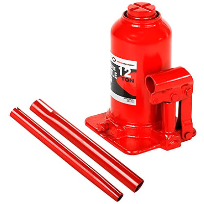 AFF Super Duty 12 Ton Low Profile Hydraulic Bottle Jack, Manual, Welded Cylinder, High-Grade Steel Construction, Forged and Welded Base, 3612S