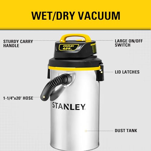 STANLEY Wet Dry Vacuum,4.5 Gallon 4HP Wall Mounted Shop Vac,26 Cleaning Ranging Stainless Steel Tank,Garage/ Home/Upholster/Laundry/Rooms Vacuum SL18133 - color: Sl18133