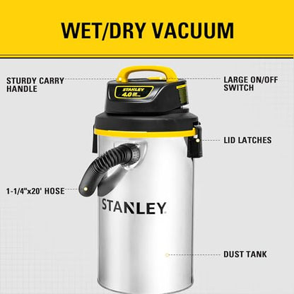 STANLEY Wet Dry Vacuum,4.5 Gallon 4HP Wall Mounted Shop Vac,26 Cleaning Ranging Stainless Steel Tank,Garage/ Home/Upholster/Laundry/Rooms Vacuum SL18133 - color: Sl18133