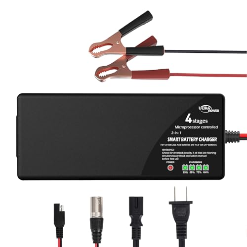 ULTRAPOWER 14.6V 10A LiFePO4 Battery Charger,Smart Battery Charger for 12V LFP Batteries and Lead Acid Battery,4LEDs Indicator,Fast Charging,High Efficiency for Deep Cycle Batteries.
