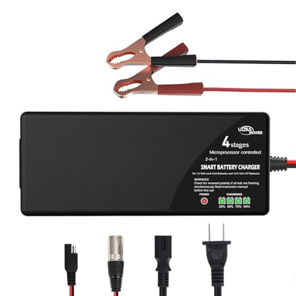 ULTRAPOWER 14.6V 10A LiFePO4 Battery Charger,Smart Battery Charger for 12V LFP Batteries and Lead Acid Battery,4LEDs Indicator,Fast Charging,High Efficiency for Deep Cycle Batteries.
