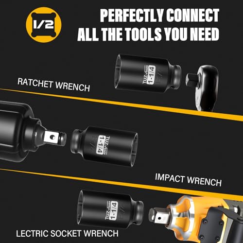 1/2 Inch Drive 1-1/4 Inch Deep SAE 6 Point CR-MO Impact Socket | Radius Corner Design,Square Chamfered Opening,Axle Nut Impact Grade Socket for Easy Removal - size: 1/2” Drive 1-1/4 Deep, style: 1/2" Drive Deep Socket