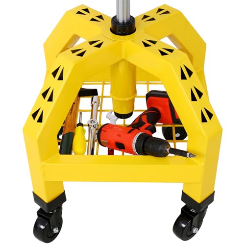 Heavy Duty Rolling Mechanics Stool for Garage with Casters 360° Swivel Shop Seat with Tool Tray Storage 300 LBS Capacity Yellow