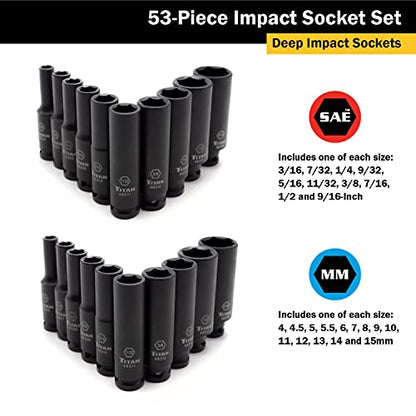 Titan 46053 1/4-Inch Drive SAE & Metric Impact Socket Set