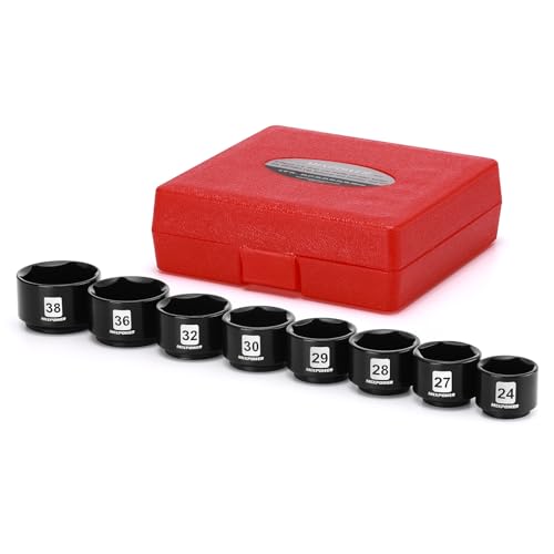 MIXPOWER 8 Pieces 3/8" Drive Low Profile Oil Filter Socket Set, 24mm, 27mm, 28mm, 29mm, 30mm, 32mm, 36mm, 38mm, Oil Filter Cap Remover and Installer Tool Set - size: 8-Piece
