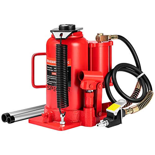SPECSTAR Pneumatic Air Hydraulic Bottle Jack with Manual Hand Pump 20 Ton | Heavy Duty Auto Truck Travel Trailer Repair Lift Red - color: Red