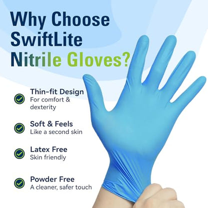 SWIFTLITE Nitrile Gloves, Food Safe Disposable Gloves Latex Free, Blue Rubber Gloves Powder Free for Cooking and Cleaning - size: Medium