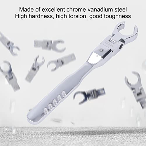 Flex Head Flare Nut Wrench Set, 9Pcs 180° Metric Steel Brake Line Ratchet Wrench Set, Flexible Ratcheting Open End Wrench Set for Maintenance