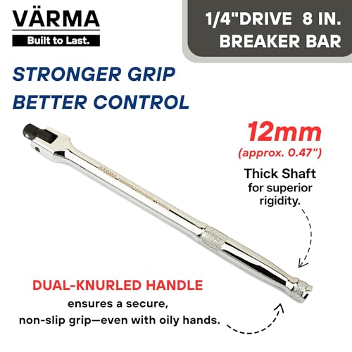 1/4-Inch Drive Breaker Bar, 8-Inch Length – Heavy Duty CR-MO Drive Head & 12mm Thick Shaft – High Torque Flex Head Tool for Bicycle, Motorcycle & Small Engine Repair – Exceeds ANSI Standards - size: 1/4" Drive x 8"