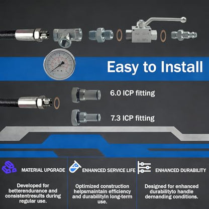 10Pcs High Pressure Oil System IPR Air Test Tool Special Kit Compatible with Ford 6.0L-7.3L Powerstroke Diesel Engines, Oil Pressure Tester Kit with IPR Valve Air Test Fitting & Gauge