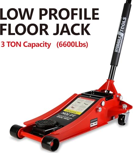 3 Ton Low Profile Floor Jack, Heavy Duty Floor Jack with Dual Pistons Quick Lift Pump, Steel Car Jack Adjustable Height 3.3"-18.5", Hydraulic Trolley Floor Jacks 3 Ton/6600 LB Capacity, Red - color: Red - 3 Ton(Dual Pump), Lift 3.3"-18.5"